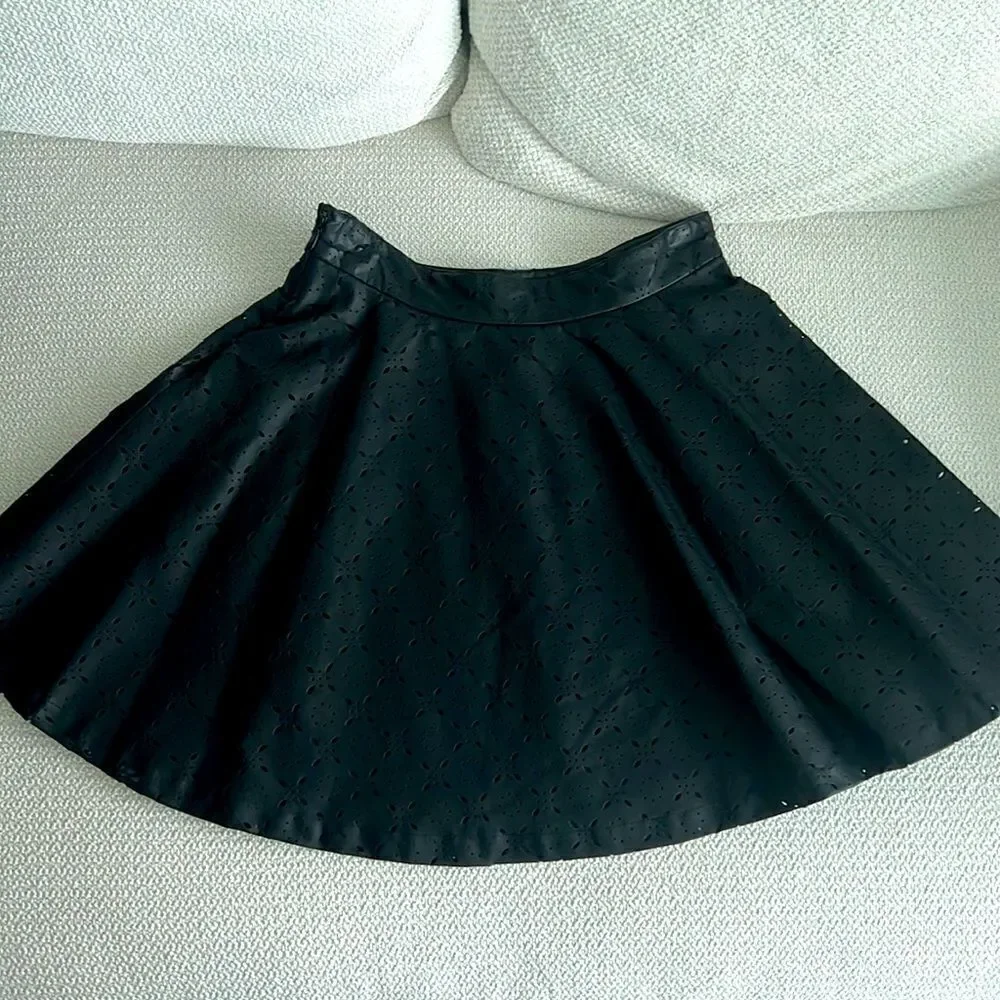 Faux Leather Laser Cut A-line Waist Mini Skirt